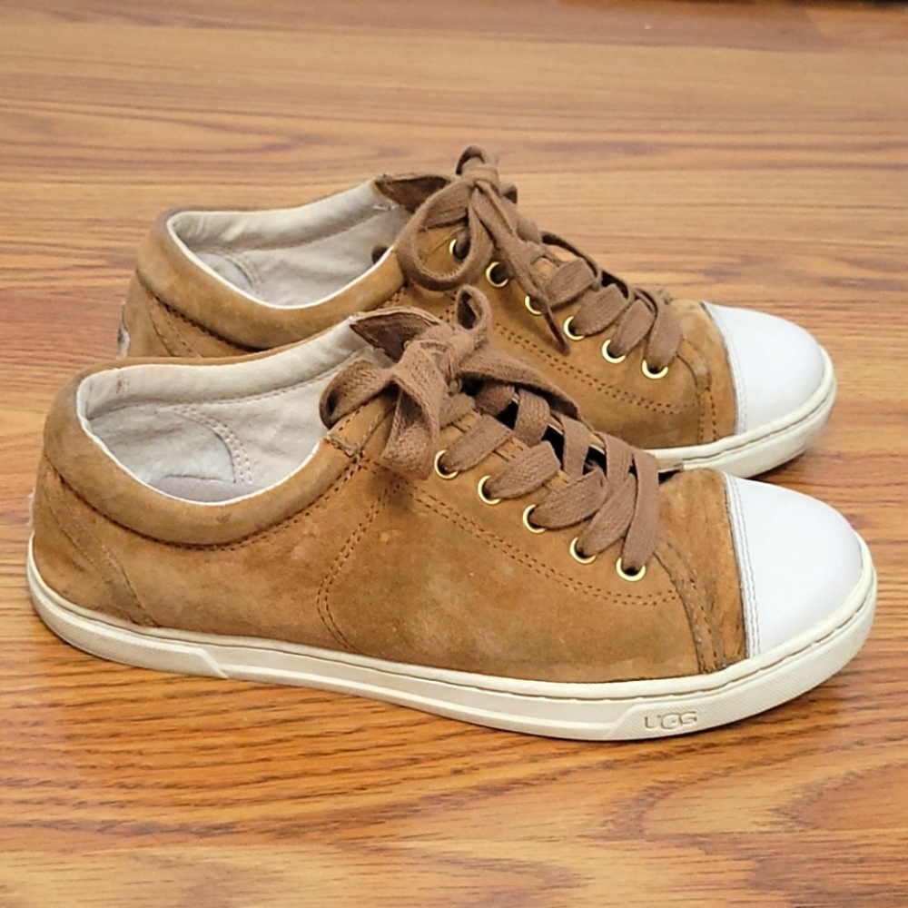 UGG Women's Brown Suede Low-Top Sneakers with White Toe Cap